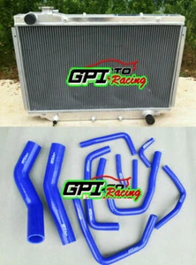 Aluminum Radiator+Blue Hose for TOYOTA Land Cruiser 80 Series HDJ80 HZJ80 90-98 - Picture 1 of 12