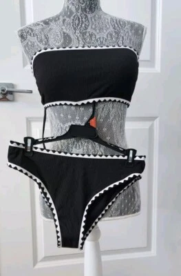 Sexy Traje de Baño Zaful Negro Blanco Mediano Sin Tirantes Elástico Nuevo con Etiquetas Verano Foto 1 de 4