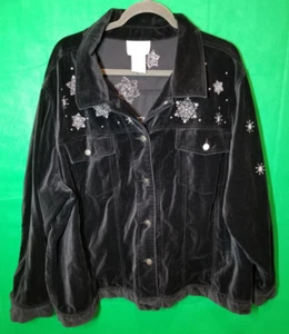 Quacker Factory Black Velour Jacket Snowman Rhinestones Softy Festive Size 3X - Picture 1 of 4