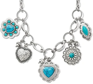 Brighton SOUTHWEST DREAM SPIRIT Turquoise Heart Charms Necklace MSRP $118 NWT - Picture 1 of 5