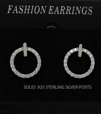 WHITE SAPPHIRE STUD EARRINGS Silver Plated * NEW WITH TAG  - Image 1 of 3