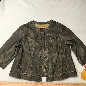 Ruby Rd Denim woman Jacket Coral gray 16W NEW TAGS designer see pics distress - Picture 1 of 13