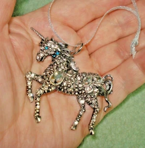 6 Zoll Tropfen 2 1/8 Zoll Strass mit Schmucksteinen versilbert Einhorn Weihnachtsschmuck - Bild 1 von 8