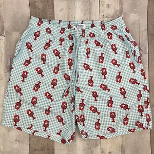 Mr. Swim Mens XL Lobster Print Gingham Swim Trunk Lined Blue - Picture 1 of 12