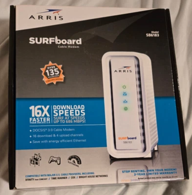 NIB - ARRIS SURFboard SB6183 DOCSIS 3.0 Cable Modem - White - Image 1 of 4