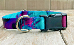 1 inch Colorful Purple and Teal Adjustable Dog Collar with Quick Release Buckle 
