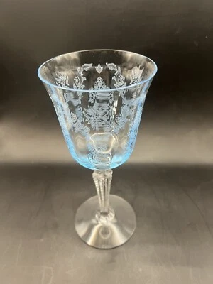 Vtg Fostoria GRAND MAJESTY Crystal Blue Etched Goblet Wine Glass 1979-80 HTF - Image 1 of 4