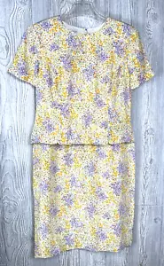 Vintage Maggy London Petites gelb bescheiden 100 % Seide Blumen Schößchen Kleid Größe 10 - Bild 1 von 13