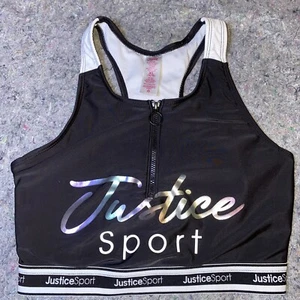 Justice Sport Zippered Bikini Top Girls Sz XL (16/18) Black White & Iridescent - Picture 1 of 4