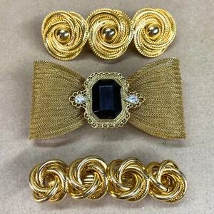 Golden Hair Clips Lot of 3 Vintage Mesh Bow Tie, Rope, & Swirl Design Barettes - Picture 1 of 11