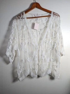 LC Lauren Conrad Strickjacke OS Spitze bestickt Kokett romantisch Boho Fee Braut - Bild 1 von 10