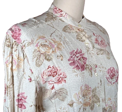 Blusa Larga Floral Laura Ashley Rosa Crema Tostado EE. UU. 6 UK 10 EUR 35 Manga Larga Foto 1 de 4