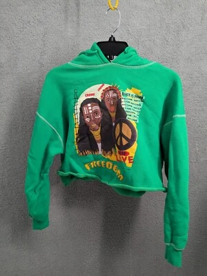 Forever 21 Sweater Women's, Small, Green, Hooded Crop Top Pullover, Freedom - Imagem 1 de 4
