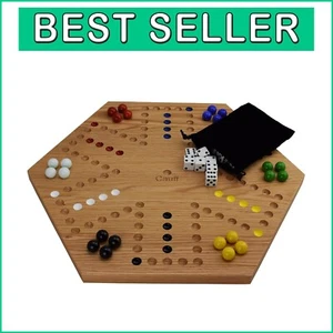 Massive Eiche doppelseitiges Marmor Brettspiel - handbemalt 16" elegantes Design - Bild 1 von 10