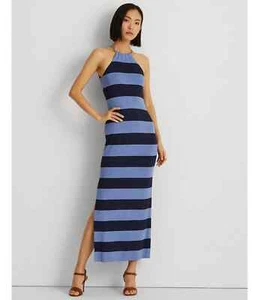 Ralph Lauren Striped Sleeveless Halter Dress Blue Size L / Large MSRP $225 - Picture 1 of 4