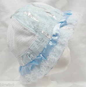 Blue & White w/Silver Accents w/Lace Baby Bucket Hat NEW! FREE SHIPPING - Picture 1 of 3