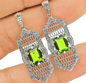 4CT Natural Peridot 925 Sterling Silver Edwardian Style Earrings Jewelry  - Picture 1 of 1