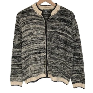 J. JILL 100% Baumwolle Strick Full Zip Cardigan Pullover Gr. M schwarz elfenbein Häkelborte - Bild 1 von 10