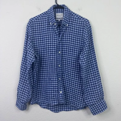 Camisa Ledbury Para Hombres 15.5 Azul Lino Calce Ajustado Cuadros Costera Preppy Tranquila Lujo Foto 1 de 4