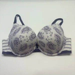 Cacique Cotton Boost Plunge Bra Plus Size 42C White Purple Paisley Pattern - Picture 1 of 6