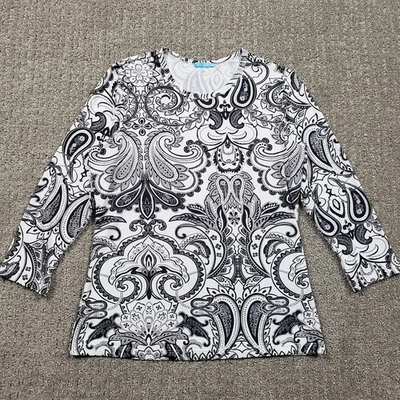 Top para mujer J McLaughlin mediano blanco cachemir firma tela Catalina manga 3/4 Foto 1 de 4