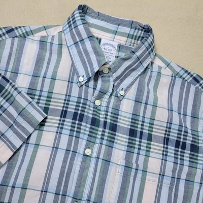 NUEVO CON ETIQUETAS Brooks Brothers Regent Fit Para Hombre Grande Multicolor Gris A Cuadros Botones SS Foto 1 de 4