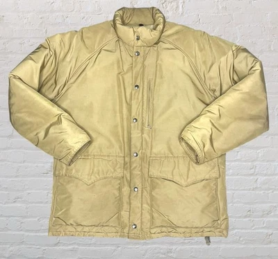 Vtg 90s Woolrich Men LG Puffer Coat Jacket Parka Tan Gorp Outdoor Chore Barn - Image 1 of 4