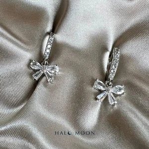 NEW Platinum plated Bow Earrings Dainty Huggie Hoops Elegant Jewellery Gift - Picture 1 of 9