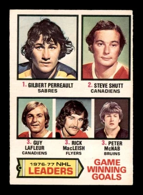 1977 O-Pee-Chee NHL #7 Perreault/Shutt/LaFleur/MacLeish/McNab League Leader EX X Foto 1 de 3