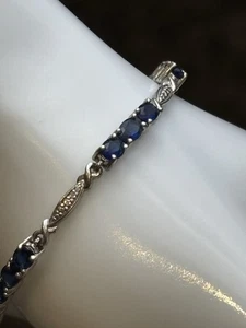 Bracciale maglia argento sterling 925 con pietre blu - marcato vintage C e triangolo - Foto 1 di 12