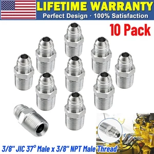 10Pack Hydraulic Hose Adapter Fittings: 3/8" JIC 37° Male x 3/8" NPT Male Thread - Picture 1 of 12