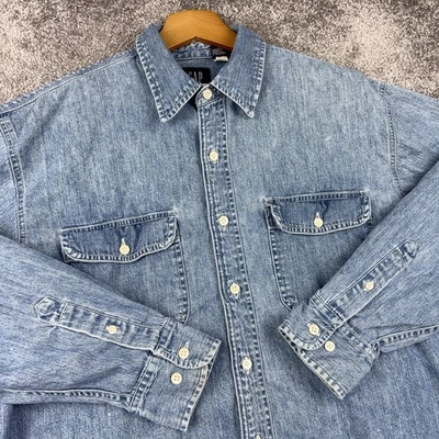 Camisa de mezclilla GAP de colección para hombre mediana azul bolsillos ropa de trabajo informal papá Y2K Foto 1 de 4