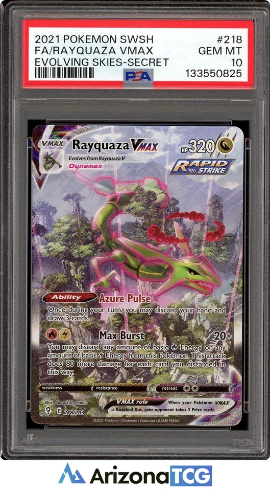 Pokemon 2021 Rayquaza VMAX 218/203 Alt Art Evolving Skies GEM MINT PSA 10 - Image 1 of 3