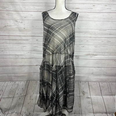 Comfy USA Womens Sheer Midi Dress Size Medium Black Tan Plaid Sleeveless - Image 1 of 4