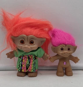 Ace Novelty Vintage Troll Dolls: Pink 3" & Orange 4" - Star Belly Jewels! - Picture 1 of 4