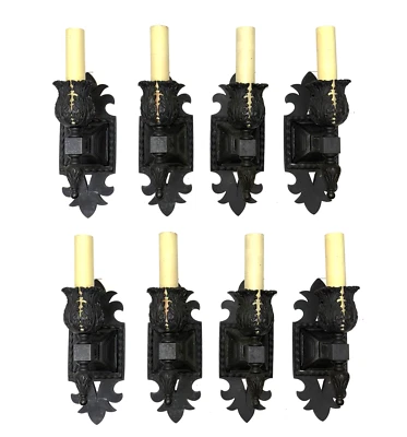 Apliques de bronce Art Deco - Raro conjunto de 8 - Cadena de tracción floral de la década de 1920 brazo único Foto 1 de 4