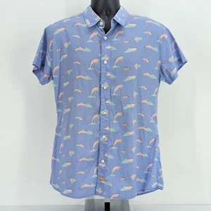 AMBSN California Hawaiian Shirt Pink Dolphin All Over Print Mens Large Button Up - Picture 1 of 6