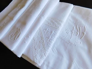 KONVOLUT 3 STÜCK ANTIKE LEINEN PARADEKISSEN WEISS STICKEREI SHABBY CHIC - Zdjęcie 1 z 11