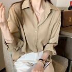 Korean Tops Women's Long Sleeves Oversized Blouse Buttoned Solid White