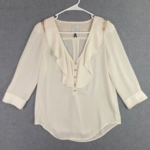 Anthropologie HD in Paris Blouse Womens Small Ivory Elinor Top Ruffle 3/4 Sleeve - Bild 1 von 14