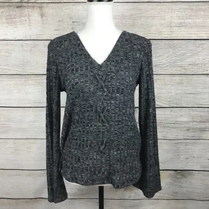 Neu mit Etikett Pink Rose Pullover grau Langarm V-Ausschnitt Pulli Schnürung vorne Größe Large - Bild 1 von 8