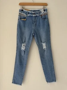 Refuge Jeans Women Size 9 W26 L26 Blue Denim Distressed Raw Hem High Waist NEW - Picture 1 of 24