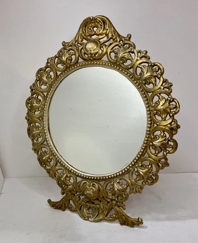 Vintage IRON ART JM29 Gold Vanity Table Mirror Cast Iron Hollywood Regency Cover