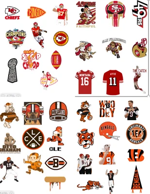 Pro Football League Sticker Packs - Bengals - Bills - 49ers - Browns - Chiefs