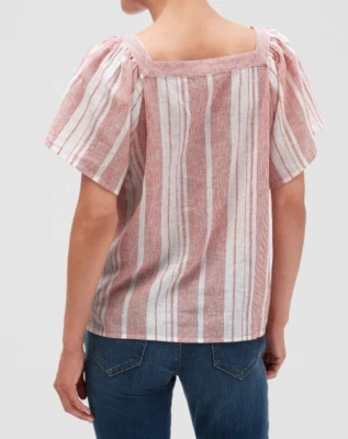 Top campesino texturizado a rayas Banana Republic, lino/algodón, blanco/rosa mediano Foto 1 de 4