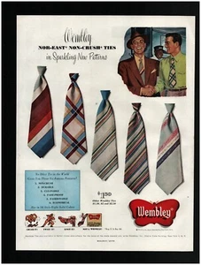1950 Wembley Nor-East Non-Crush Ties Original Print Ad ~ wide Necktie stripes - Picture 1 of 1