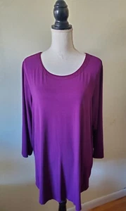 JM Collection Women's Plus 2X Top Tunic 3/4 Sleeve Scoop Neck Pullover Purple - Picture 1 of 13