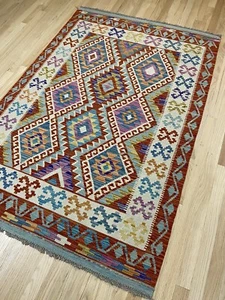 Bunter Tribal Veg Dye Handgefertigter Kelim Vorleger 4x5,9 - Bild 1 von 8