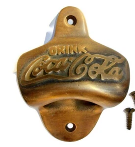 COCA COLA  Bottle Opener 100% brass COKE works AGED finish screws heavy - Picture 1 of 6