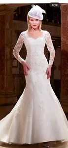 NWT Marys Bridal White Lace Fit And Flare Wedding Gown 12 $820 Mermaid W Sleeves - Picture 1 of 12